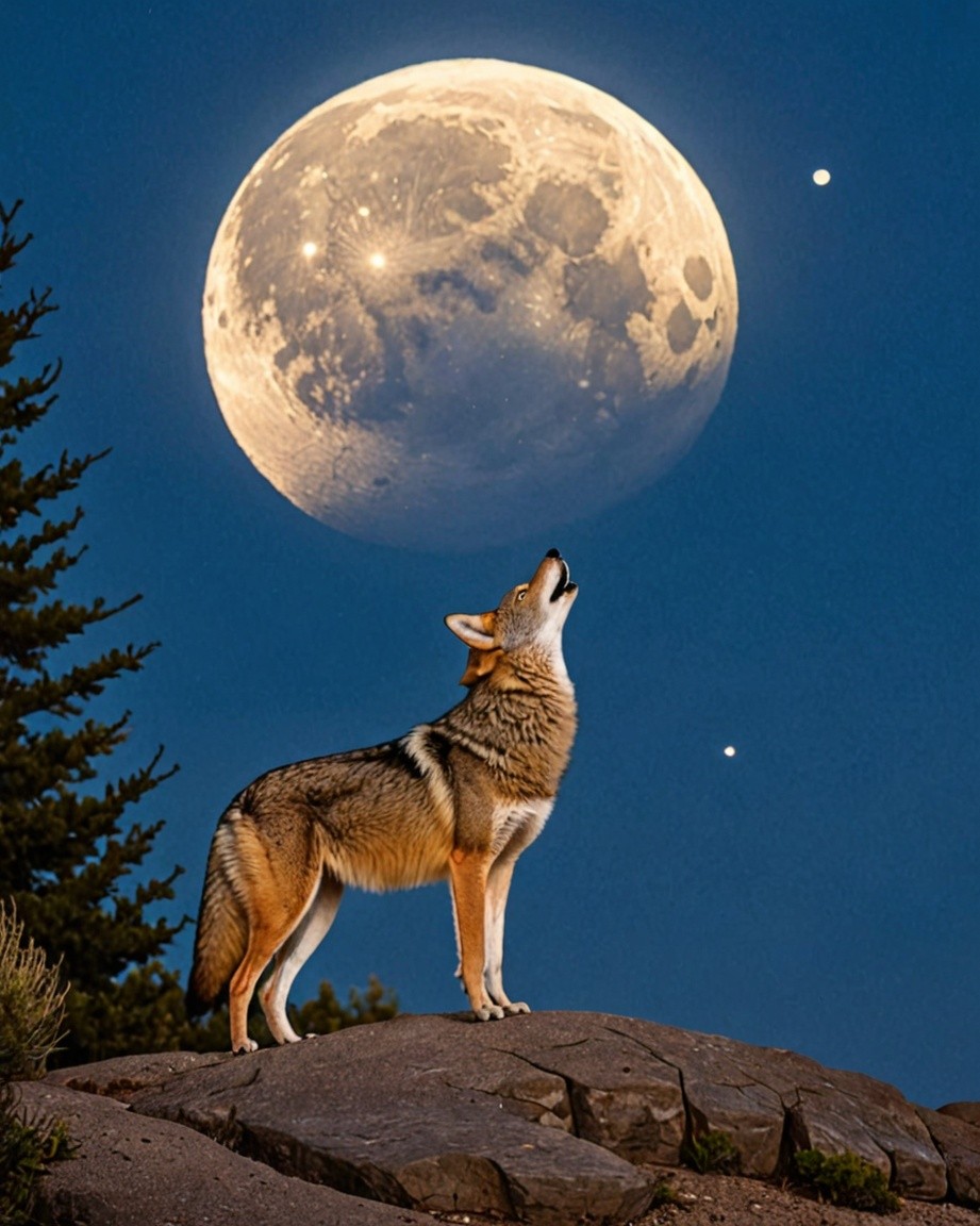 Wolf Howling at the Moon Artwork