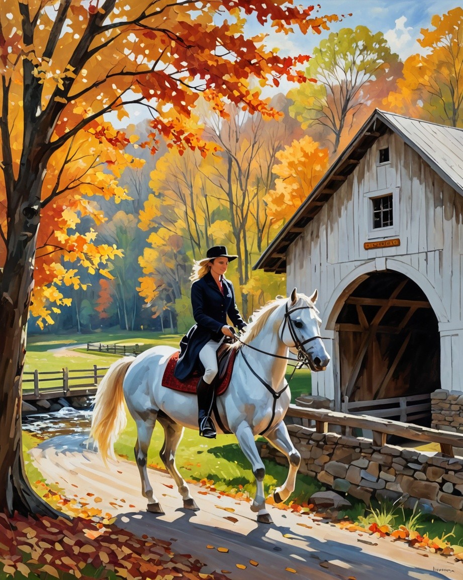 Equestrian Fall Painting