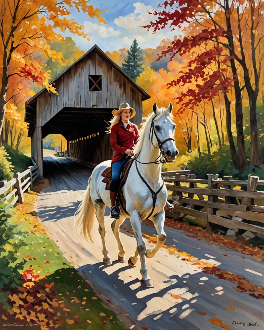 Scenic Autumn Horseback Riding Painting