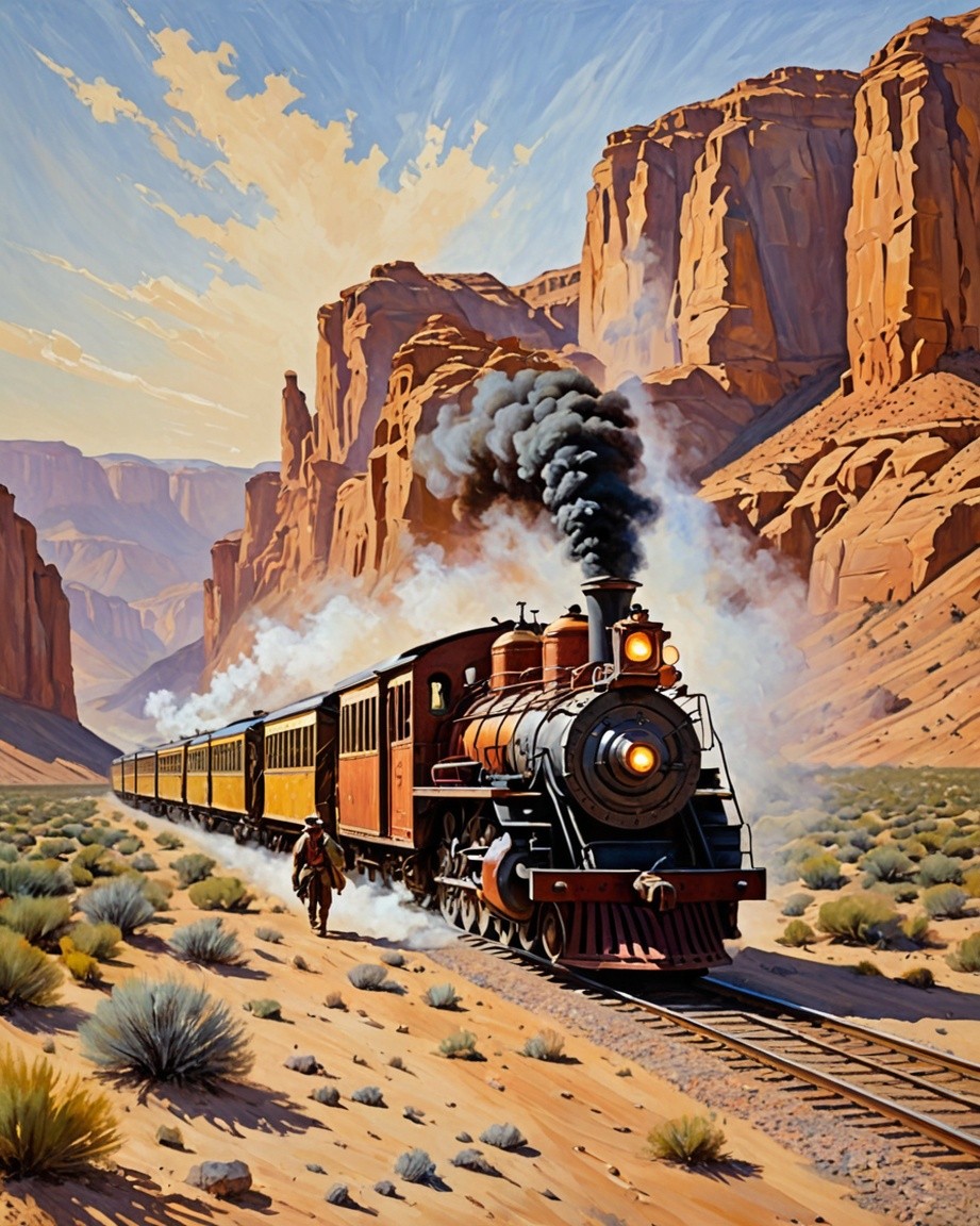 Vintage Steam Locomotive Painting