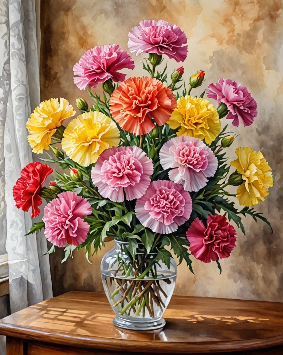 Vibrant Carnation Bouquet in Clear Vase