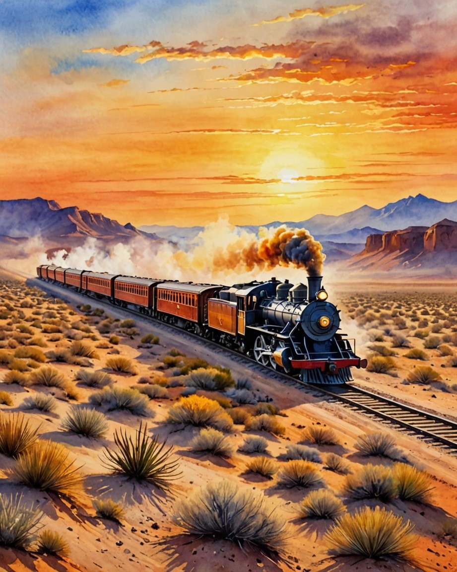 Vintage Steam Locomotive Painting