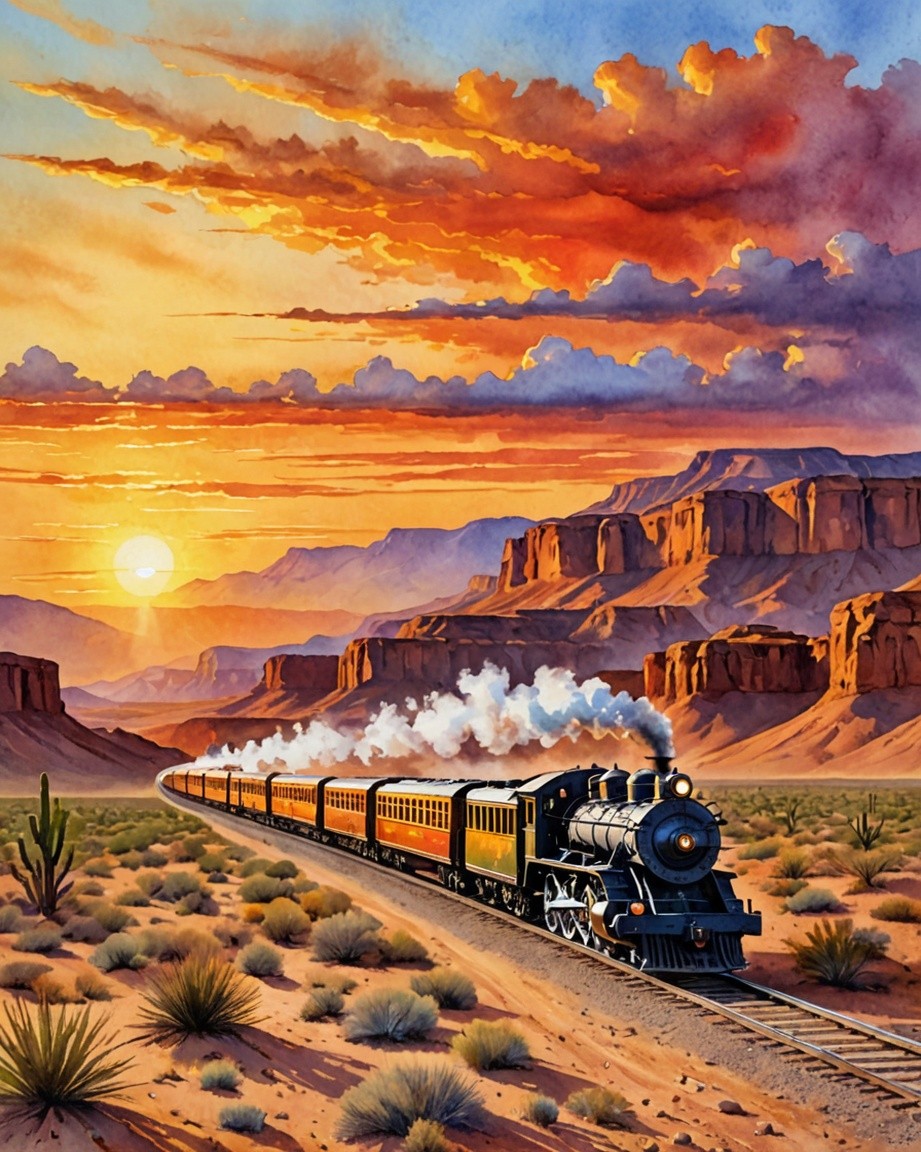 Vintage Steam Train Painting