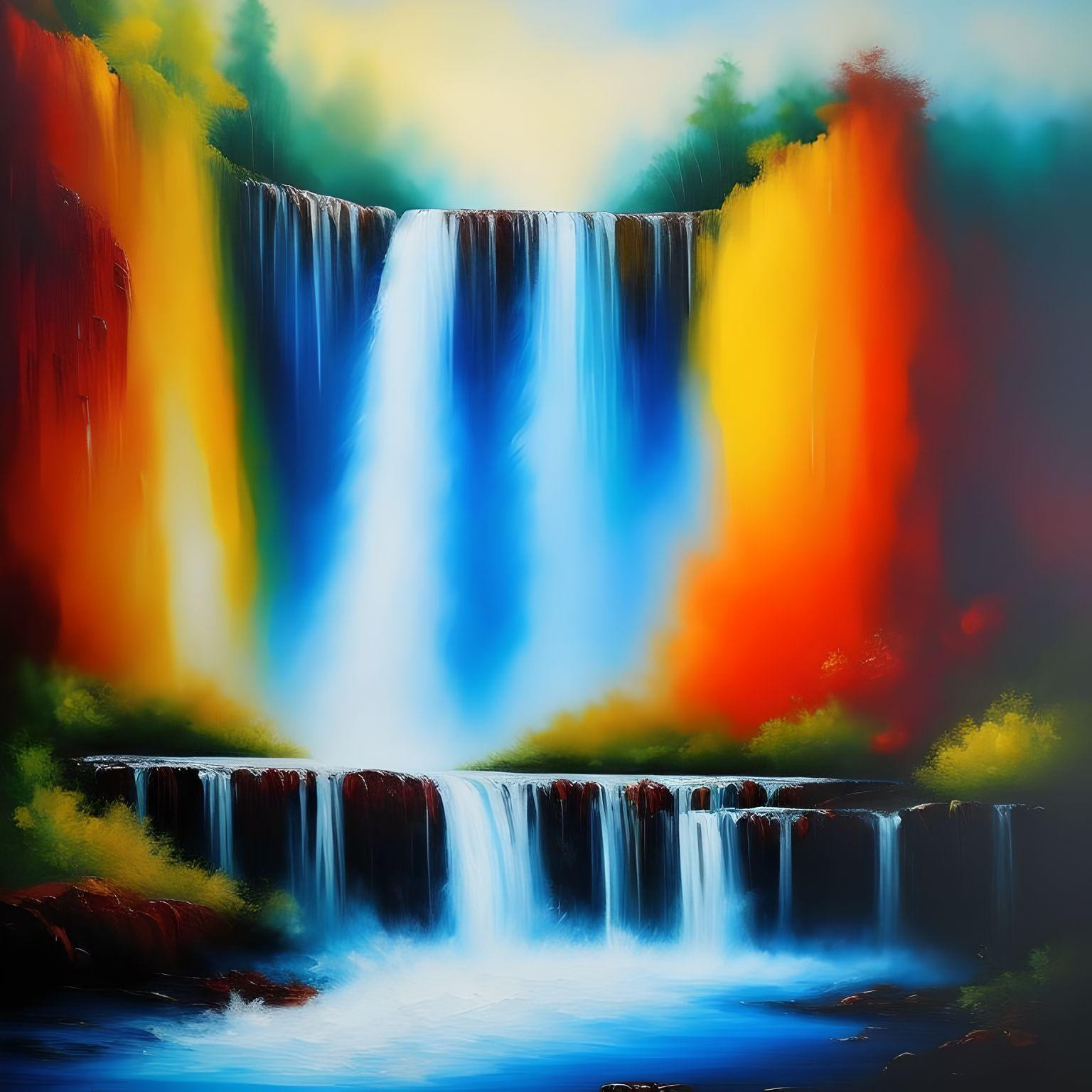 Colorful Waterfall Painting