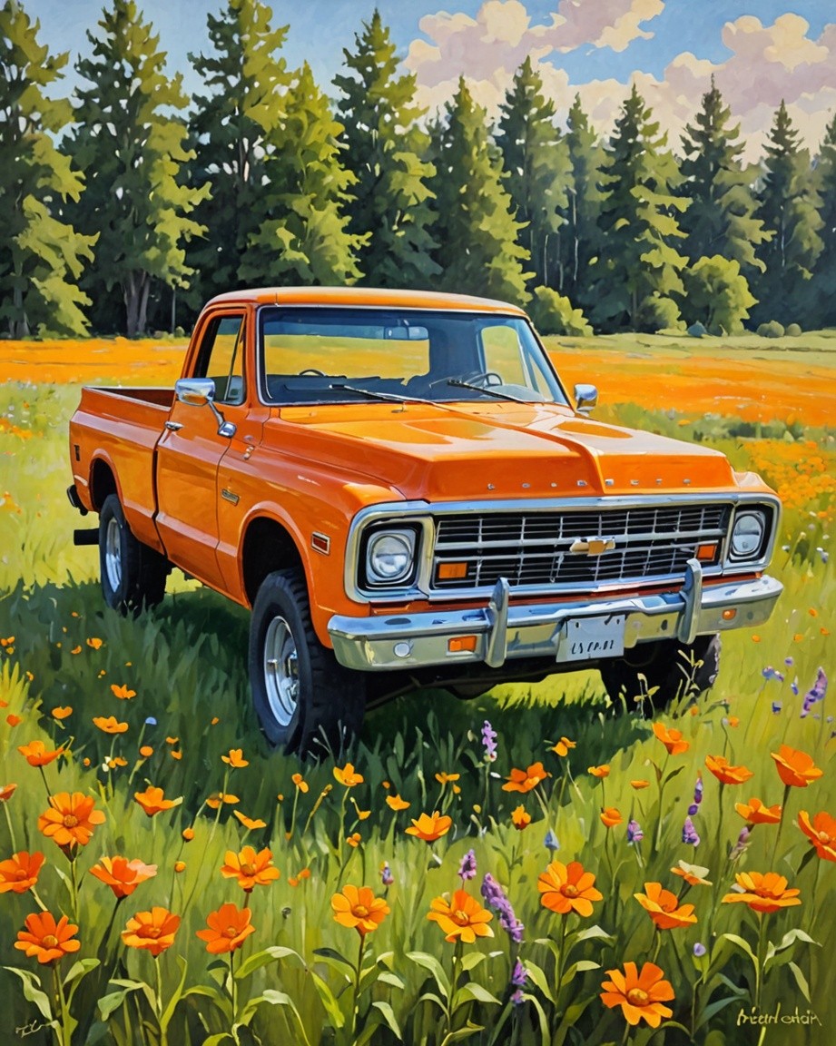 Classic Orange Pickup Truck Print