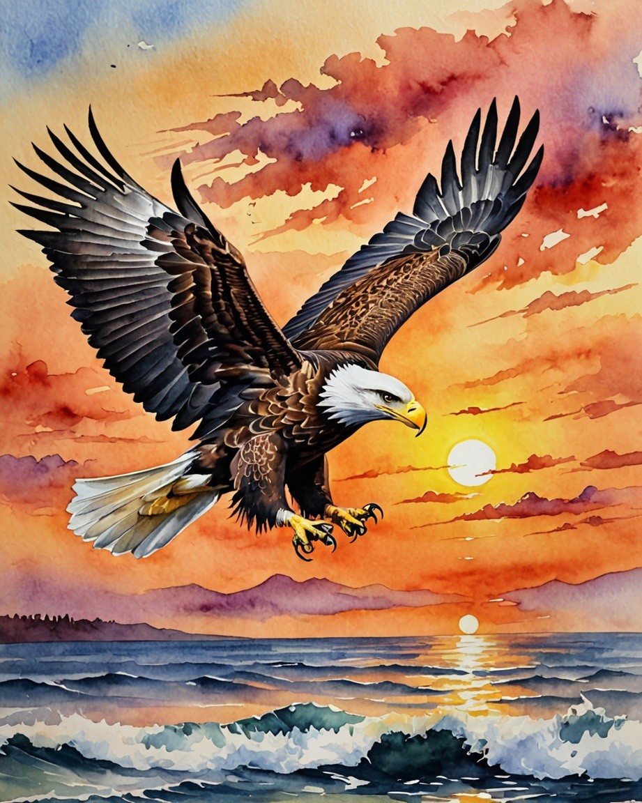 Bald Eagle Sunset Painting