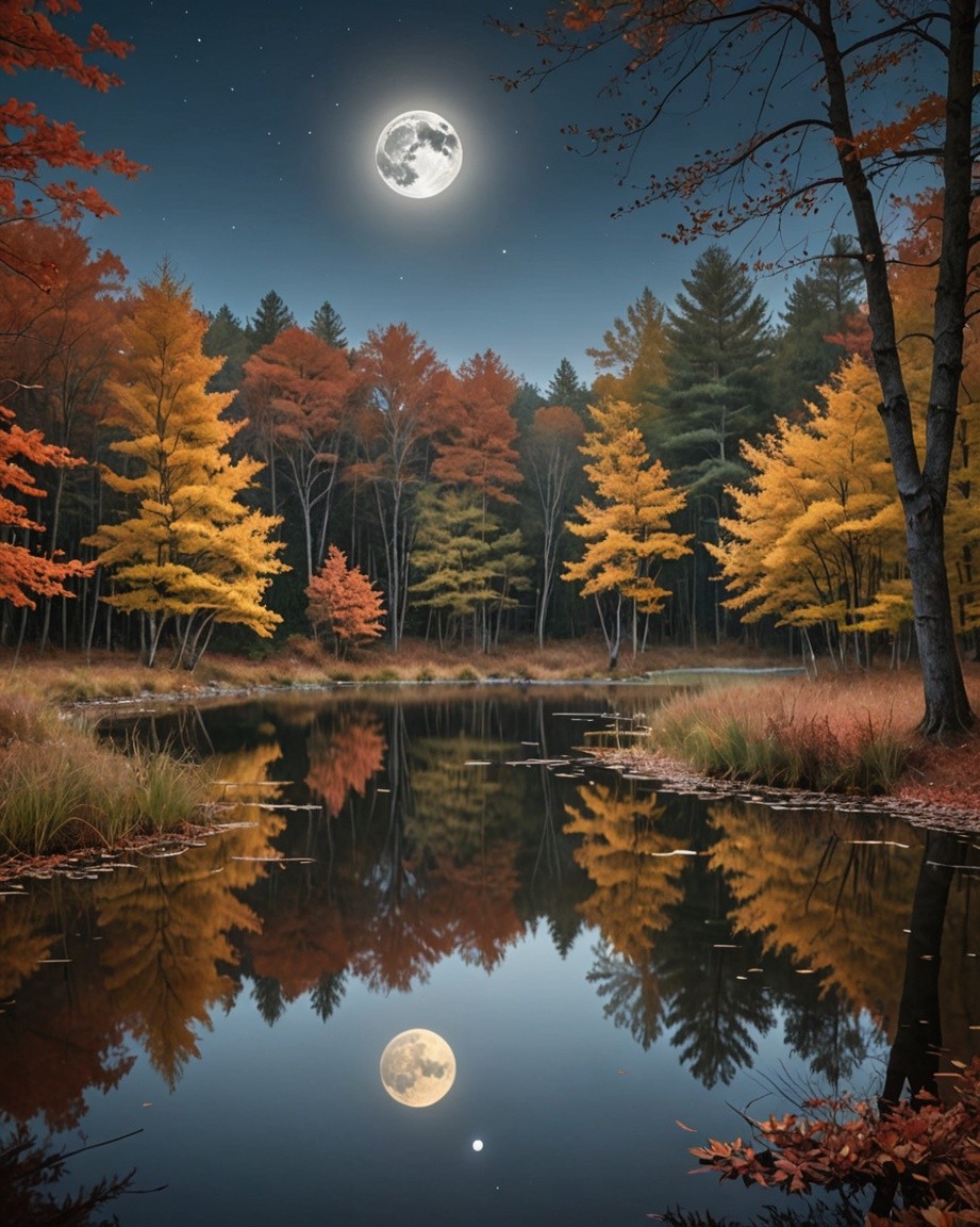 Autumn Forest Moonlight Painting