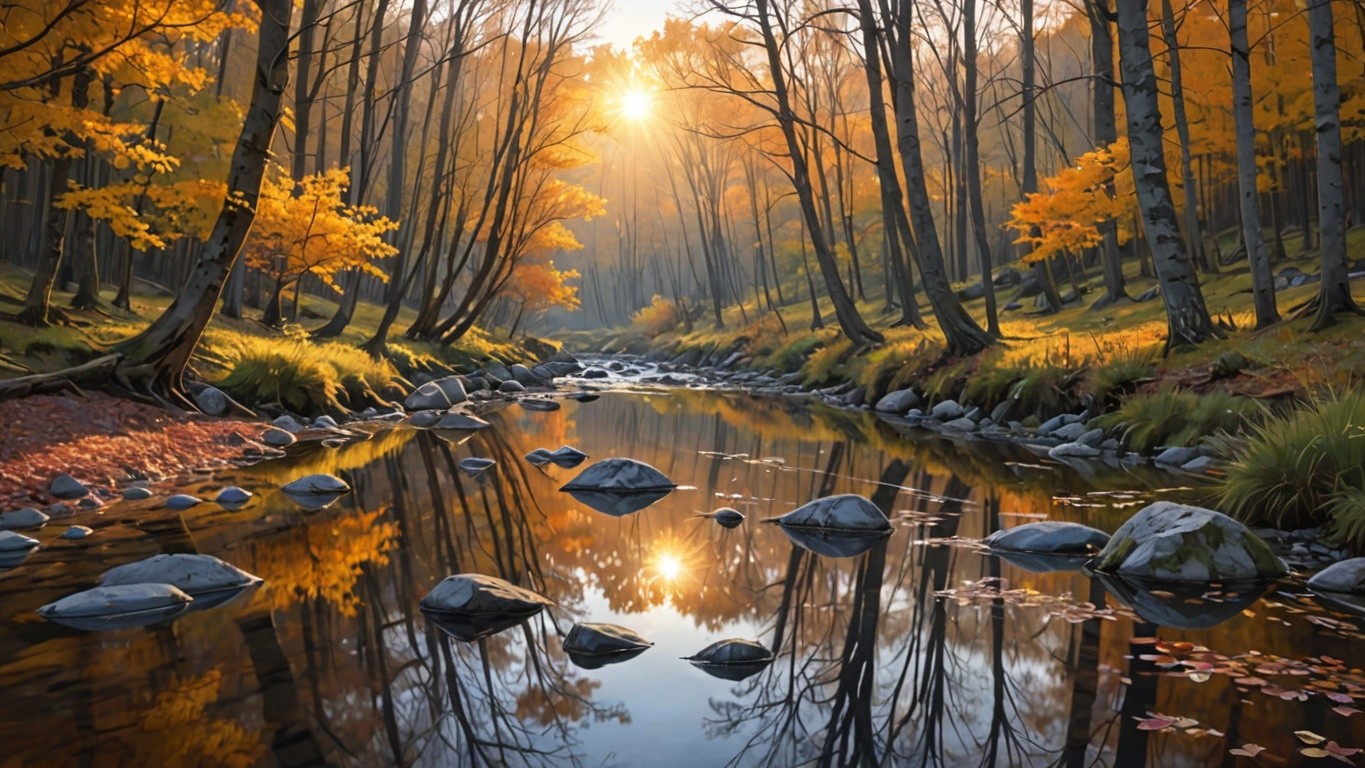Autumn River Landscape Painting