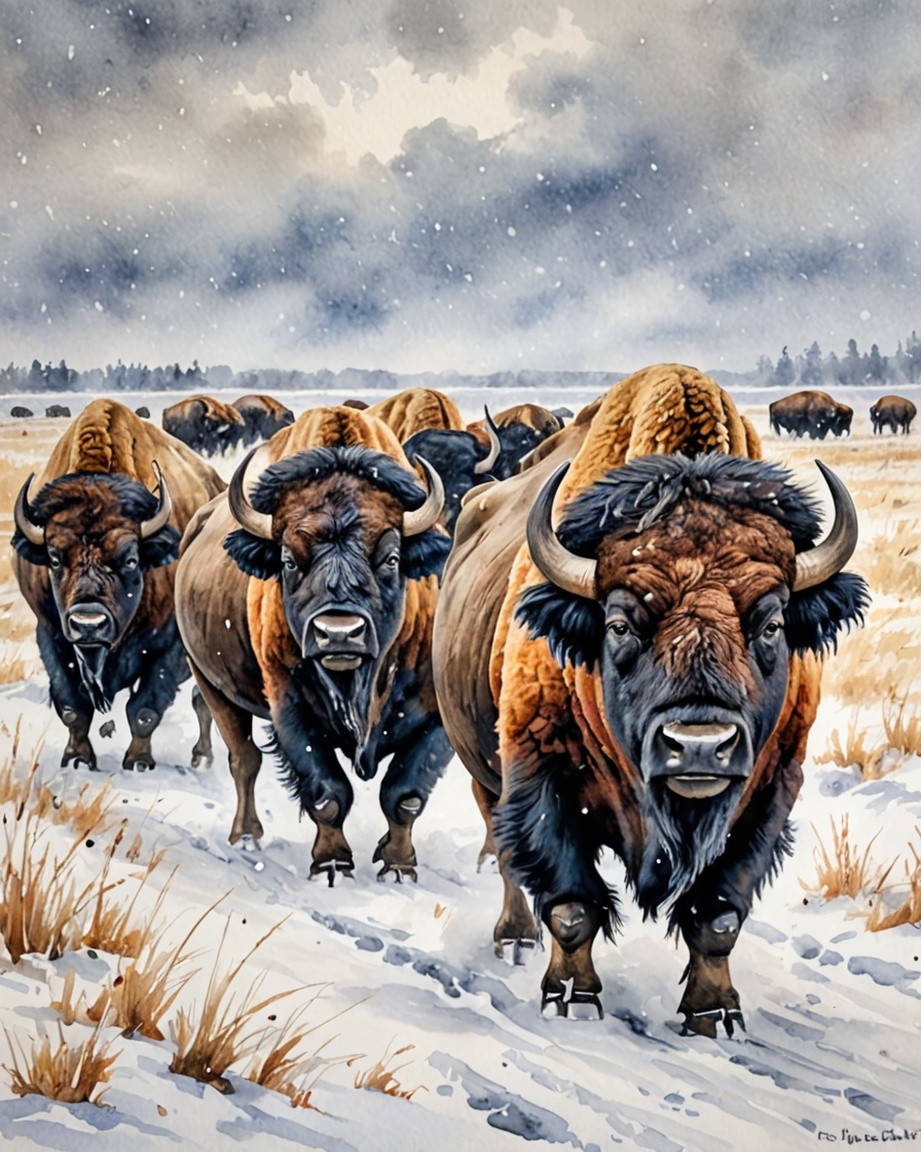 Bison Herd Painting