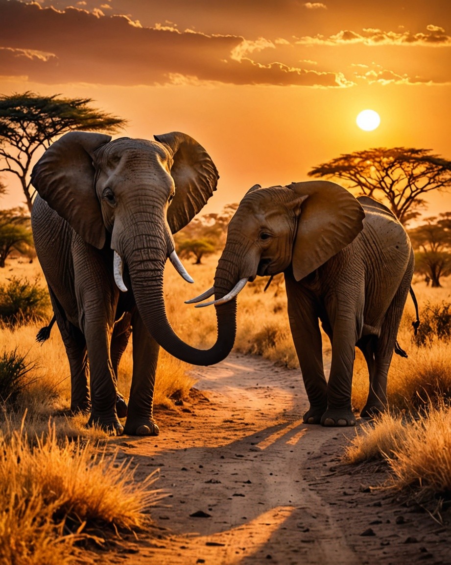 Elephant Sunset Canvas Print