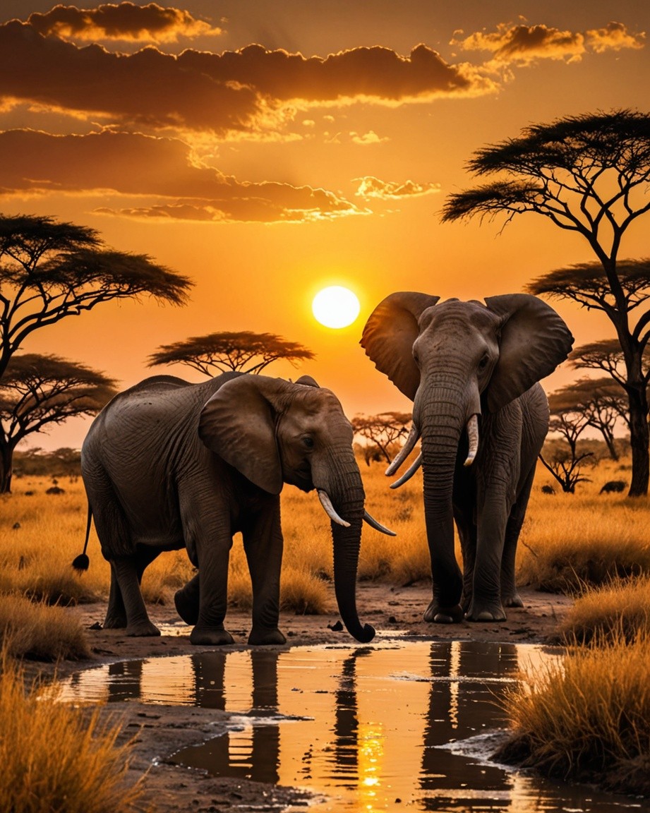 African Elephant Sunset Canvas Print