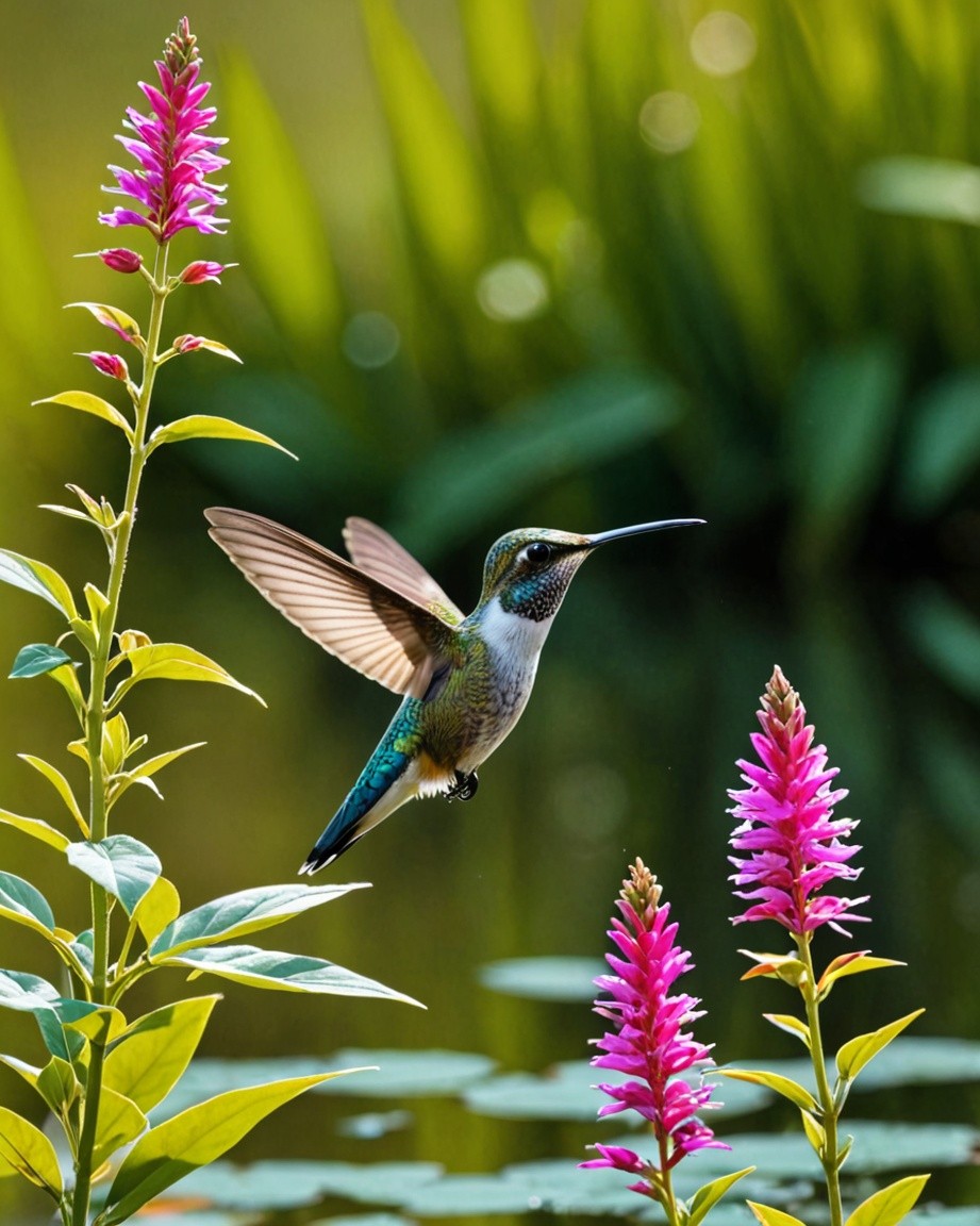 Hummingbird and Pink Flowers Print