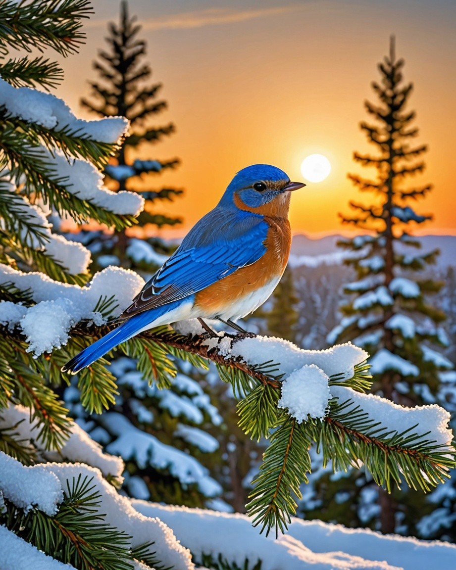 Bluebird in Winter Landscape Photo