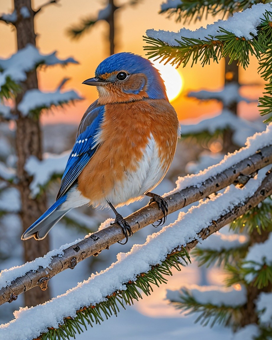 Winter Sunset Songbird Photo Print