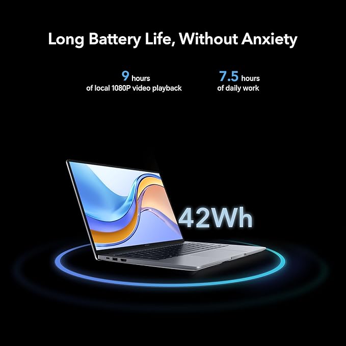 HONOR MagicBook X16 (2024), 12th Gen Intel Core i5-12450H, 16-inch (40.64 cm) FHD IPS Anti-Glare Thin and Light Laptop (16GB/512GB PCIe SSD/Windows 11/ Full-Size Numeric Keyboard /1.68Kg), Gray