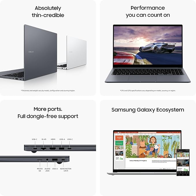 Samsung Galaxy Book4 (Gray, 16GB RAM, 512GB SSD) | 15.6" Full HD Screen | Intel Core i5 1335U Processor | Windows 11 Home | MS Office 2021 | Fingerprint Reader | Intel Iris XE Graphics | RJ45 LAN Port