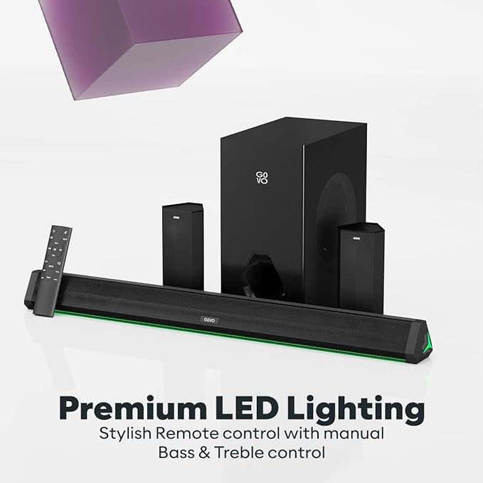 GOVO GOSURROUND 950 | 280W Sound bar | 5.1 Channel Home Theatre with 6.5" subwoofer | Dual Rear Satellites, HDMI, AUX, USB & Bluetooth, 5 Equalizer Modes, Stylish Remote & LED Display (Platinum Black)