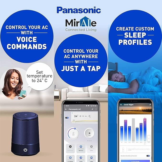 Panasonic 1.5 Ton 5 Star Wi-Fi Inverter Smart Split AC (Copper Condenser, 7in1 Convertible, True AI, 4 Way Swing, PM 0.1 Filter, CS/CU-NU18ZKY5WA, 2024 Model, White)
