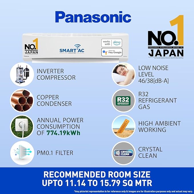 Panasonic 1.5 Ton 5 Star Wi-Fi Inverter Smart Split AC (Copper Condenser, 7in1 Convertible, True AI, 4 Way Swing, PM 0.1 Filter, CS/CU-NU18ZKY5WA, 2024 Model, White)