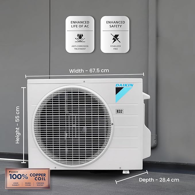 Daikin 0.8 Ton 3 Star, Fixed Speed Split AC (Copper, PM 2.5 Filter, 2022 Model, FTL28U, White)