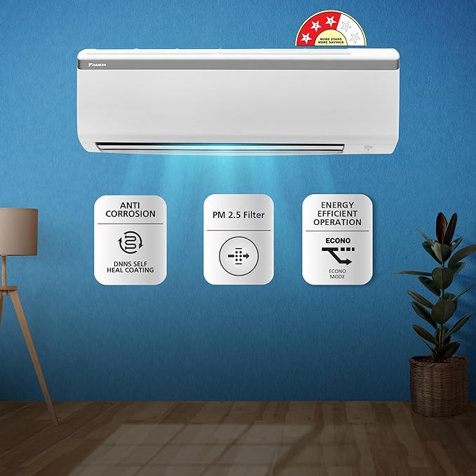 Daikin 0.8 Ton 3 Star, Fixed Speed Split AC (Copper, PM 2.5 Filter, 2022 Model, FTL28U, White)