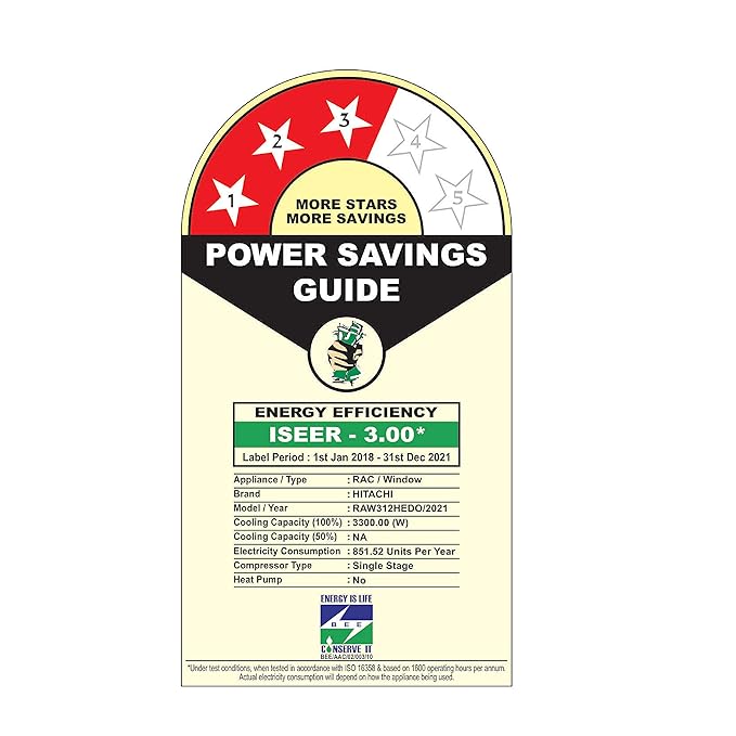 Hitachi 1 Ton 2 Star Window AC (Copper, Dust Filter, 2021 Model, RAW312HEDO, White)