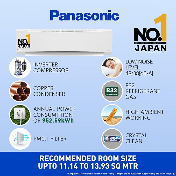 Panasonic 1.5 Ton 3 Star Inverter Split AC (Copper Condenser, 7 in 1 Convertible, PM 0.1 Air Purification Filter, Hidden Display, CS/CU-SU18ZKYTK, 2024 Model, White)