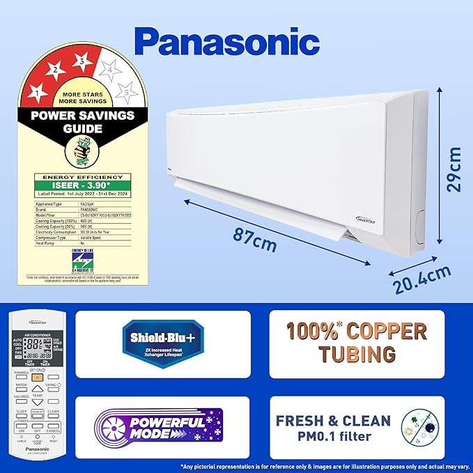 Panasonic 1.5 Ton 3 Star Inverter Split AC (Copper Condenser, 7 in 1 Convertible, PM 0.1 Air Purification Filter, Hidden Display, CS/CU-SU18ZKYTK, 2024 Model, White)