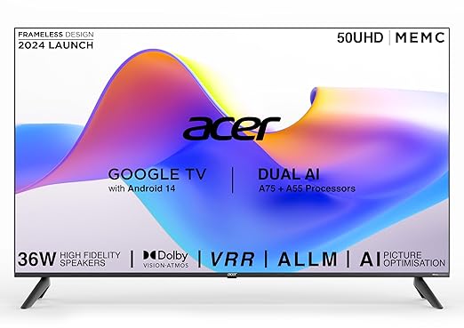 Acer 126 cm (50 inches) I Pro Series 4K Ultra HD LED Smart Google TV AR50UDIGU2875AT (Black)