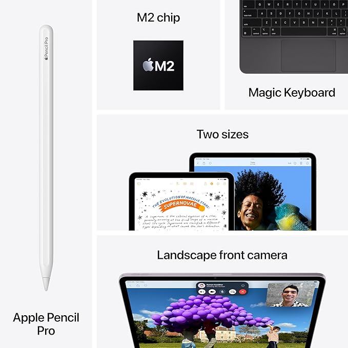 Apple iPad Air 13″ (M2): Liquid Retina Display, 256GB, Landscape 12MP Front Camera / 12MP Back Camera, Wi-Fi 6E, Touch ID, All-Day Battery Life — Purple