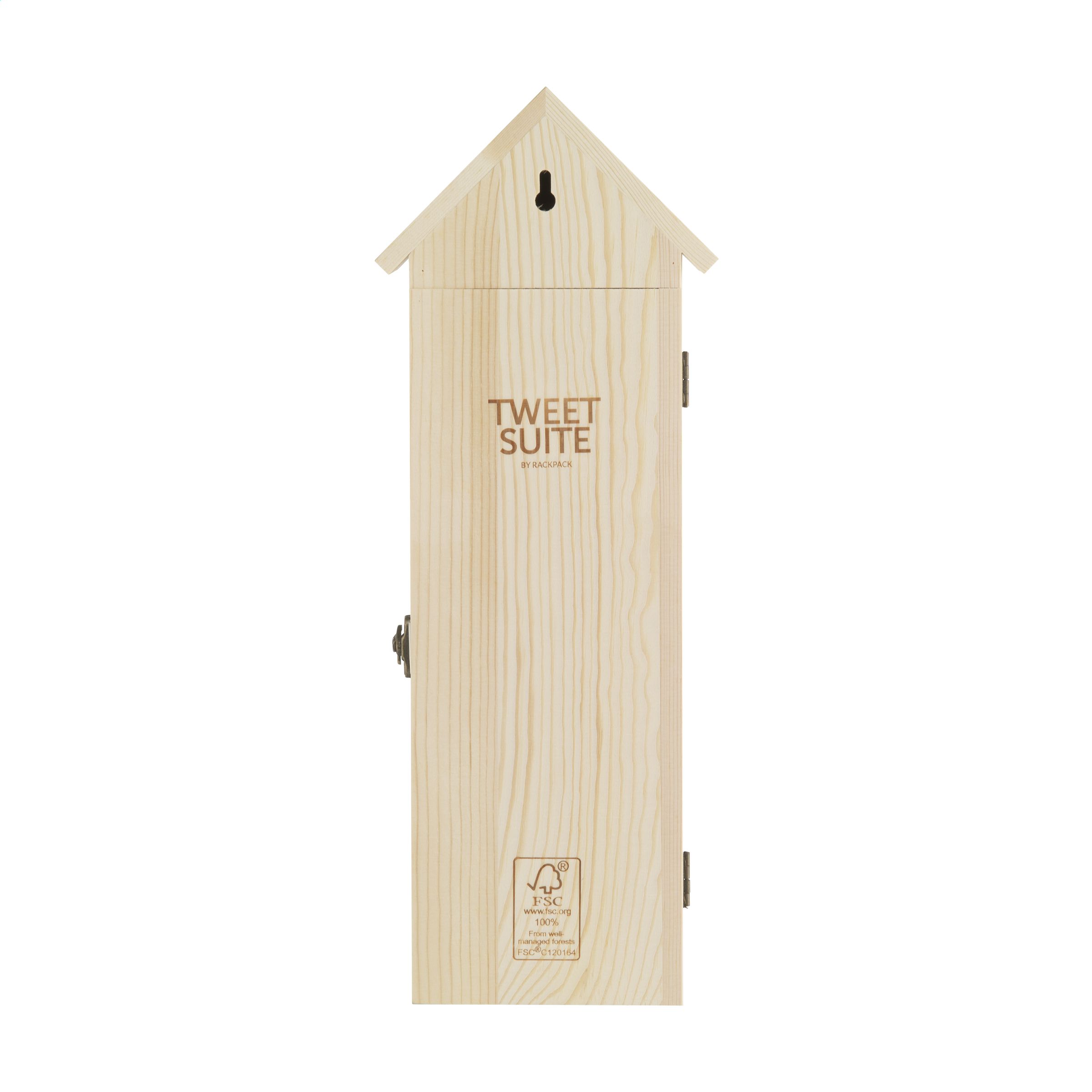 W018 Rackpack Vyno dovanų dėžutė ir paukščių inkilas viename