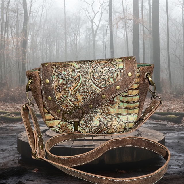 Embossed Floral Alligator Handbag