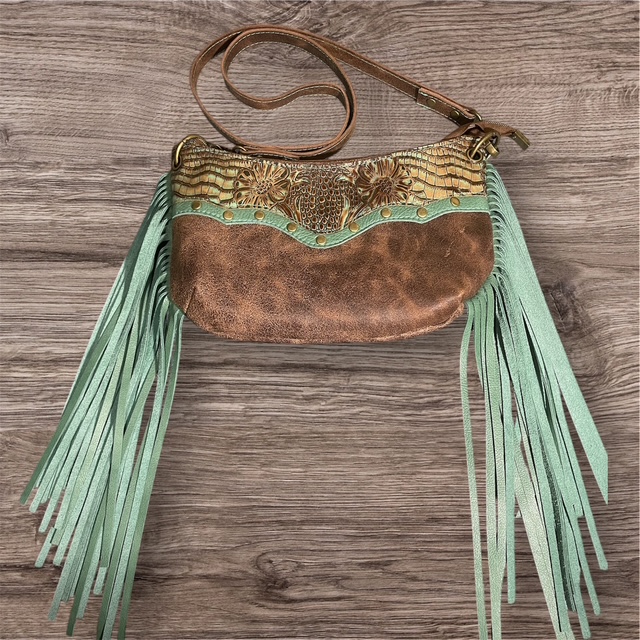 Small Embossed Floral Alligator Crossbody Bag