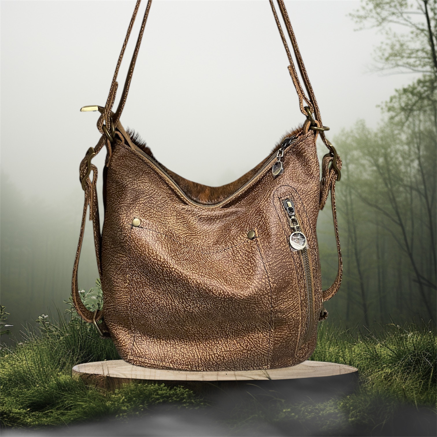 Brindle Cowhide Convertible Handbag