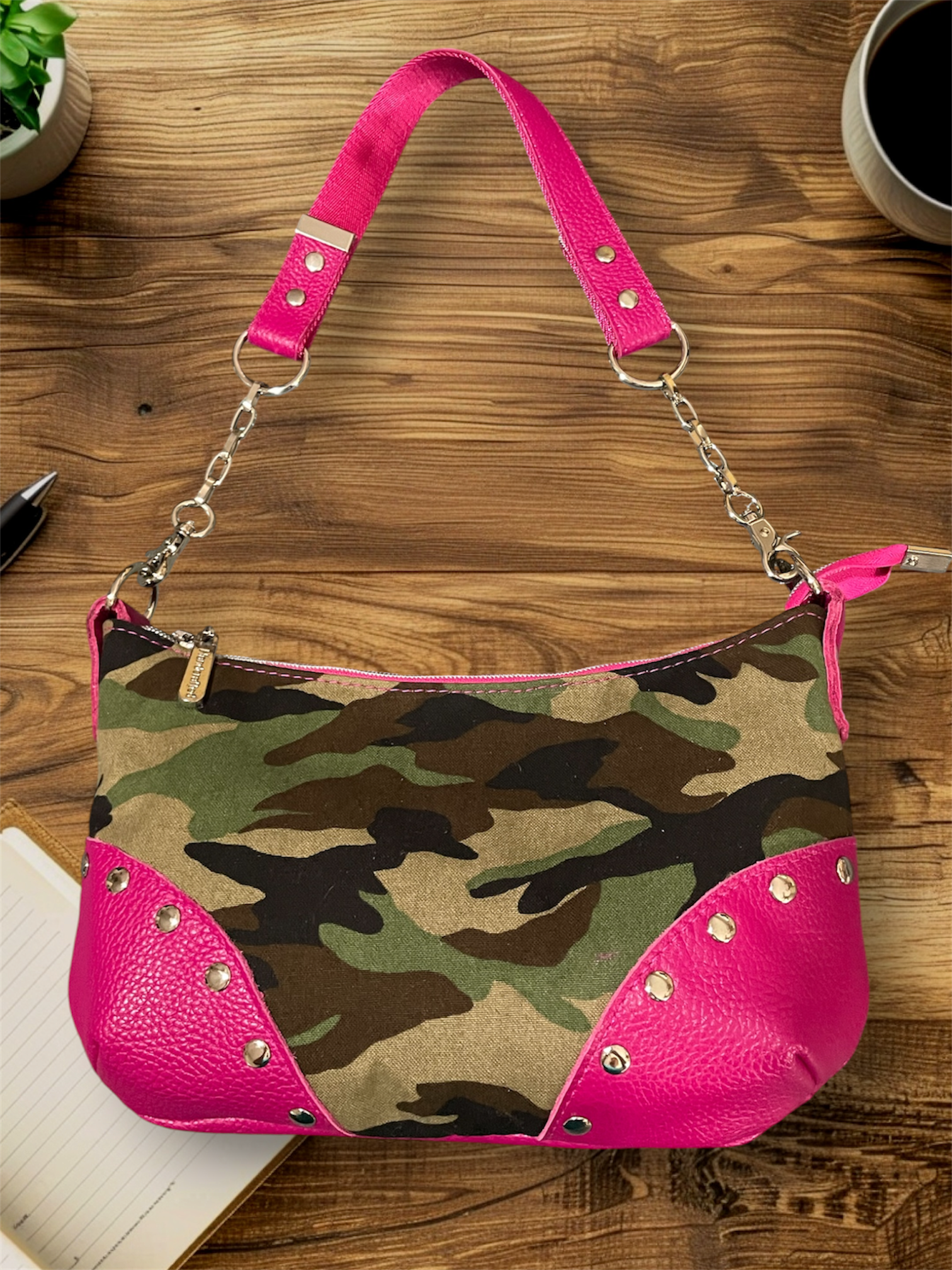 Camo & Pink Leather Handbag