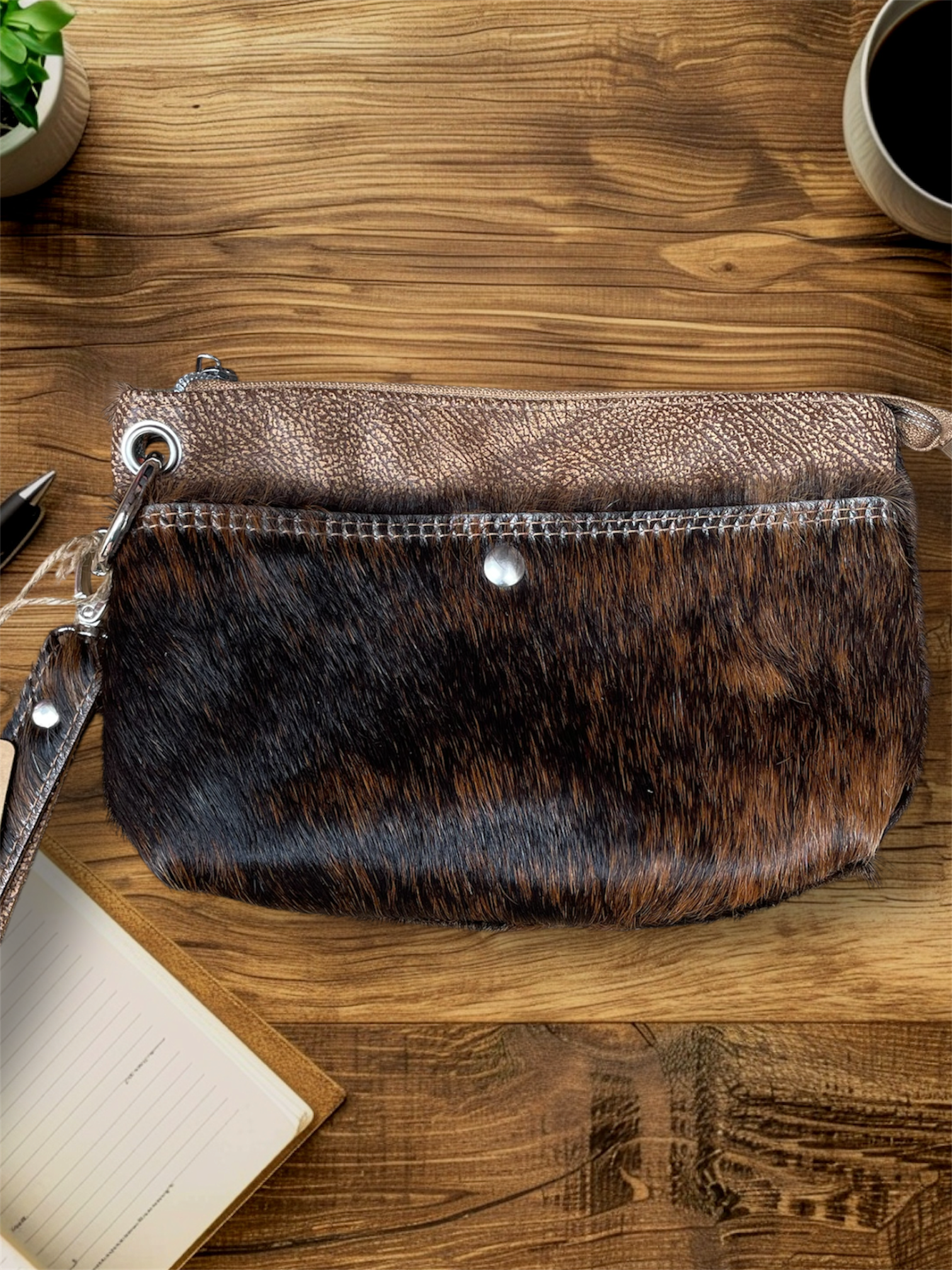 Leather & Fur Wristlet Bag