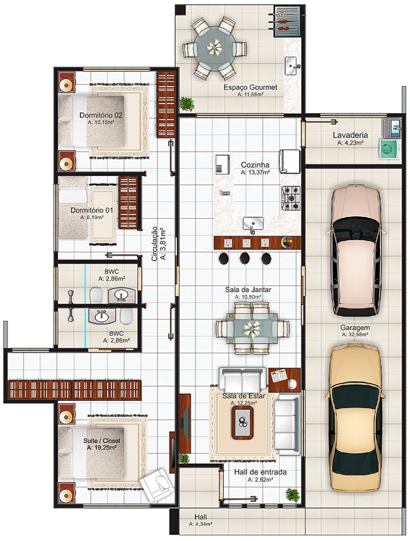  Casa Térrea de Alvenaria - Projeto Luíza (143,51 m²)