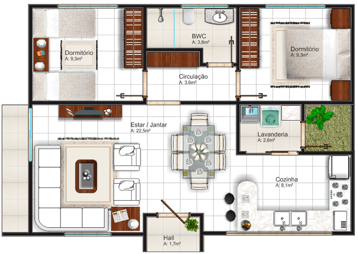 Casa Térrea de Alvenaria - Projeto Heloísa (67,90 m²)