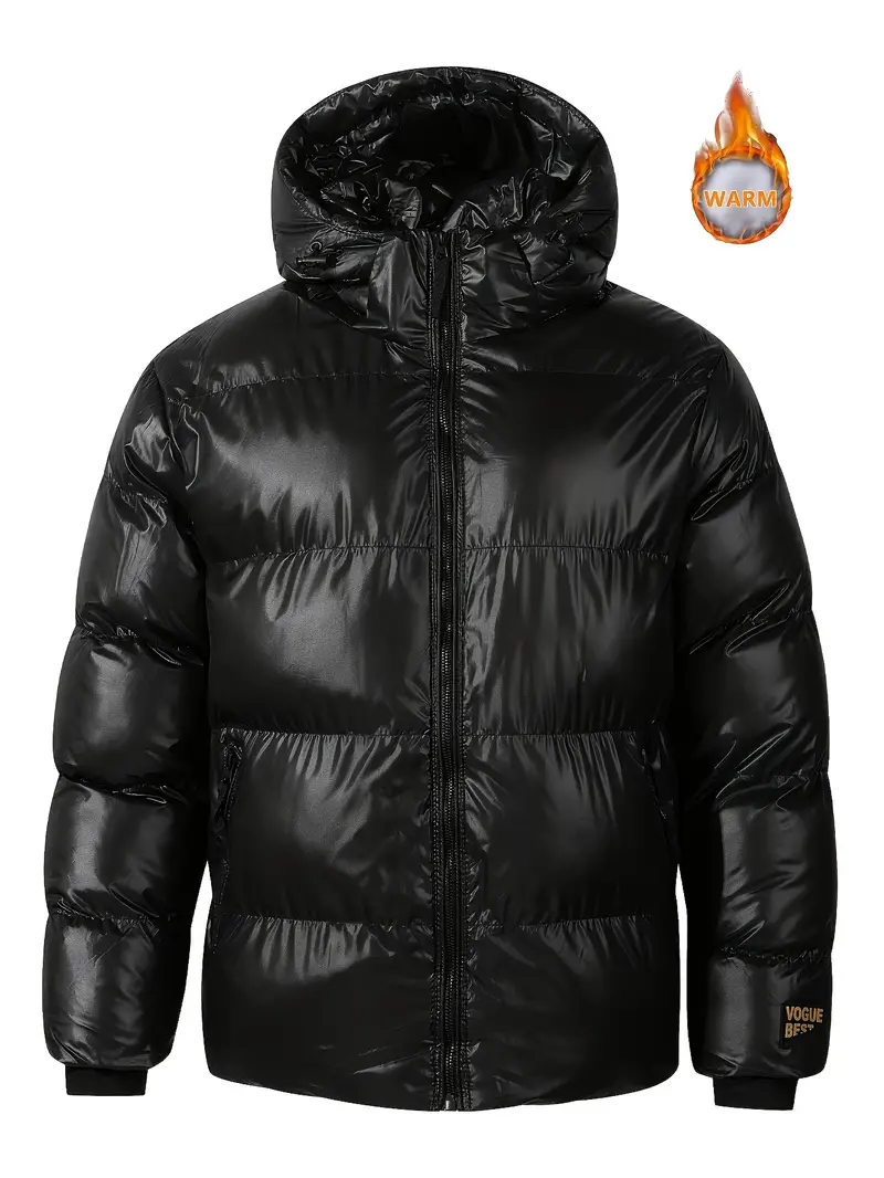 Men's Luxury Black Gold Hooded Coat, Warm Casual Jacket With Zipper Pockets, Perfect For Winter Activities