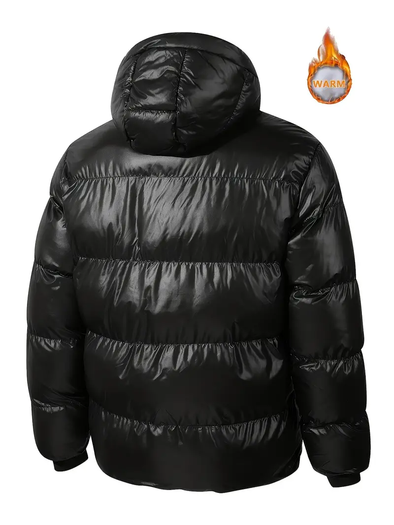 Men's Luxury Black Gold Hooded Coat, Warm Casual Jacket With Zipper Pockets, Perfect For Winter Activities