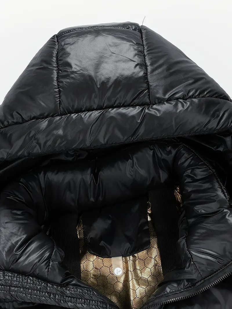 Men's Luxury Black Gold Hooded Coat, Warm Casual Jacket With Zipper Pockets, Perfect For Winter Activities
