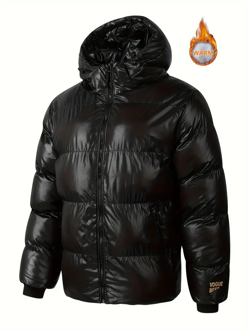 Men's Luxury Black Gold Hooded Coat, Warm Casual Jacket With Zipper Pockets, Perfect For Winter Activities