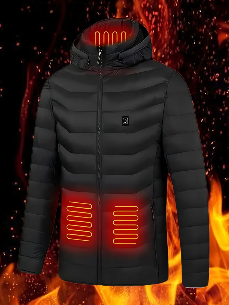 Men's Casual Hooded Jacket with 9-Zone Heating - Windproof, Thickened for Fall/Winter Outdoor Activities (Power Bank Not Included)