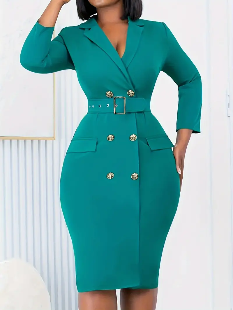 Premium Womens Solid Double Breasted Lapel Coat - Belted Waist Accentuation, Long Sleeve, Everyday Chic Style - Timeless Fashion for All Seasons