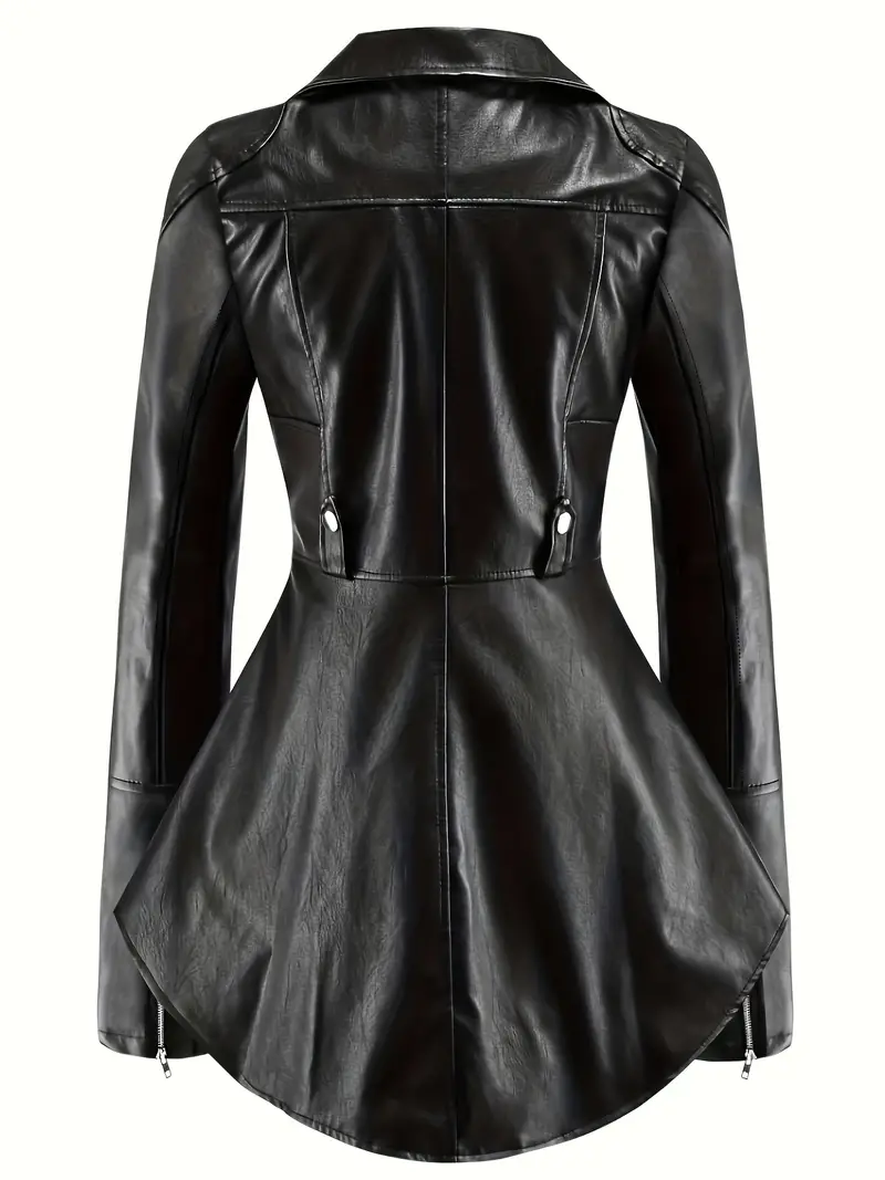 PU Leather Zip Up Bomber Jacket, Street Style Long Sleeve Motorcycle Jacket For Spring & Fall, Women's Clothing