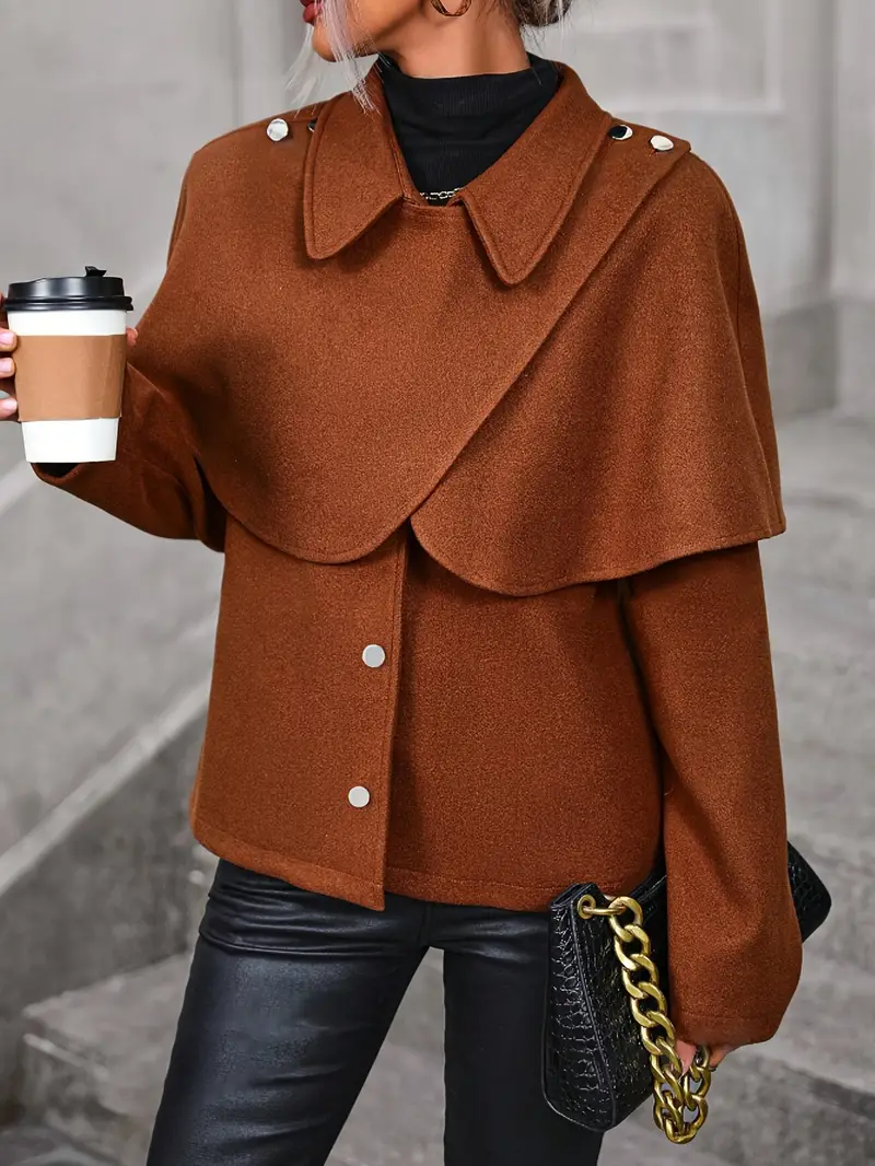 Polyester Women's Casual Jacket with Stand Collar, Zipper Closure, Elegant Design for Autumn and Winter