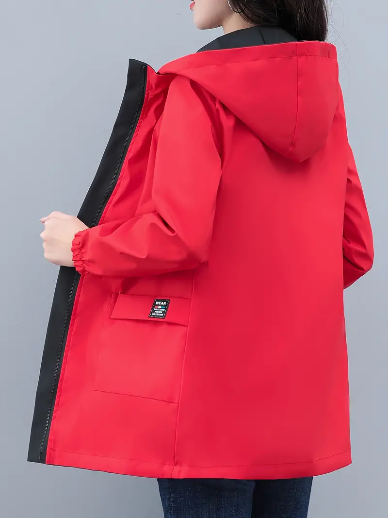 Chic Reversible Hooded Trench Coat for Women - Casual Long Sleeve, Zip-Up, Mid-Length with Belt Detail, Polyester, Non-Stretch, Solid Color, Perfect for Spring & Fall, for Autumn, Spring