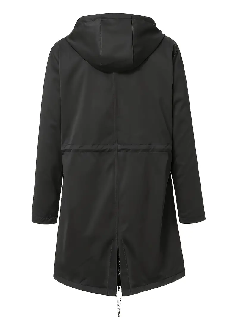 Plus Size Fleece Lined Zip Up Jacket - Thermal, Casual, Long Sleeve, Drawstring Waist, Outdoor Outerwear for Winter & Fall, Women's Clothing