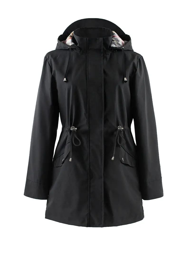 Plus Size Zip Up Hooded Coat - Adjustable Drawstring Long Sleeve Outerwear with Customizable Fit for Everyday Wear - Perfect for Womens Plus Size Clothing in Fall and Spring Seasons