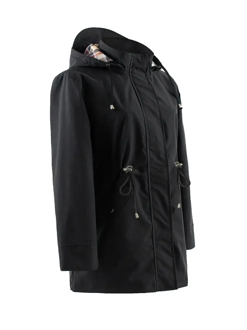Plus Size Zip Up Hooded Coat - Adjustable Drawstring Long Sleeve Outerwear with Customizable Fit for Everyday Wear - Perfect for Womens Plus Size Clothing in Fall and Spring Seasons
